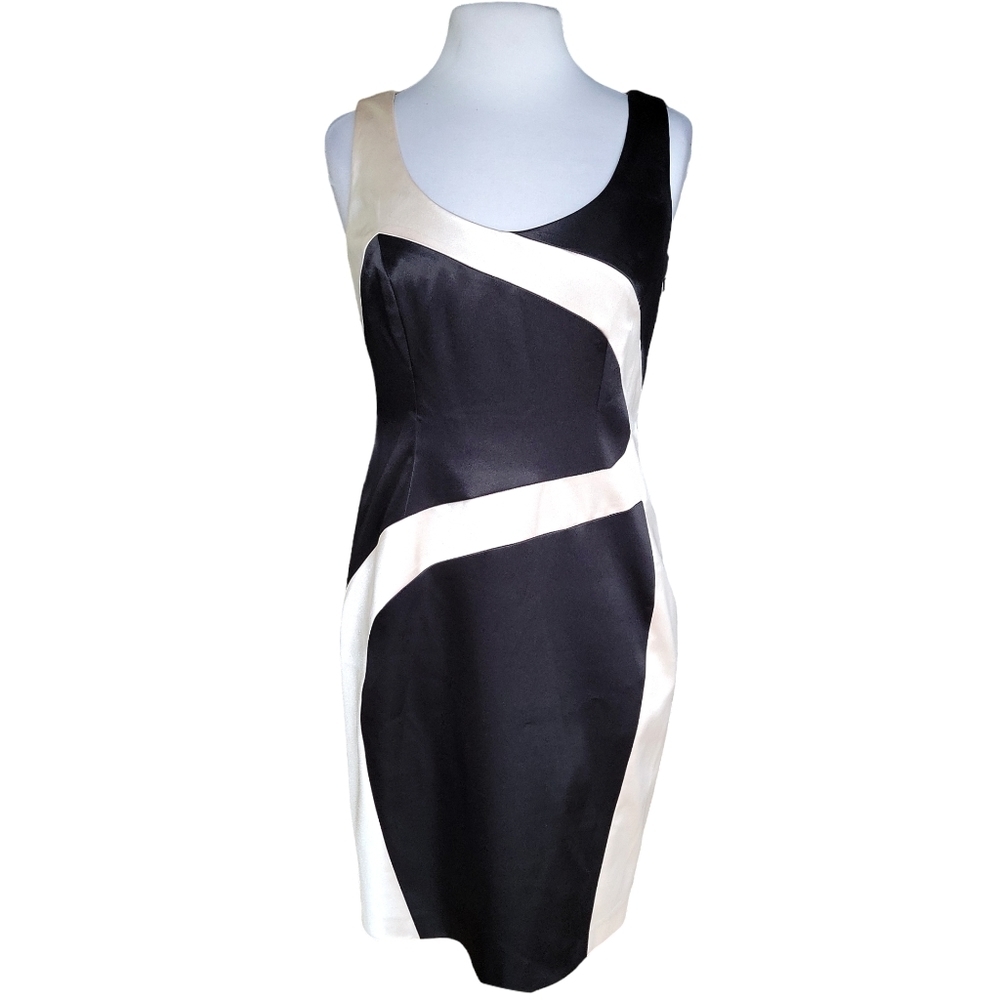 Sleeveless Black and Cream Colorblock Sheath Dress